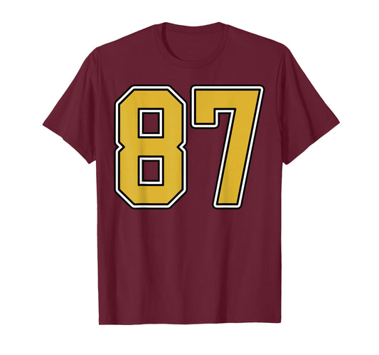 Old Gold Black White Sports Number 87 Jersey Uniform Player T-Shirt