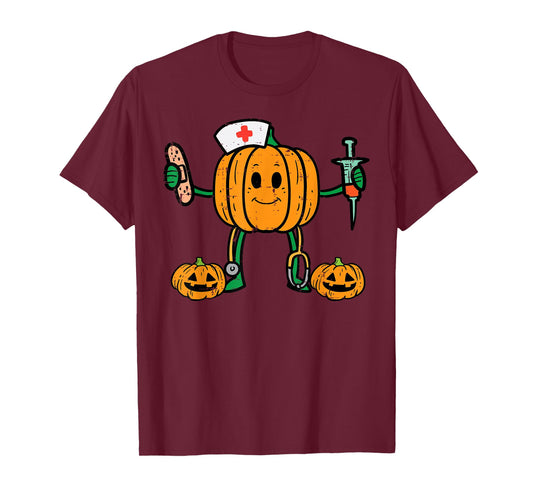 Halloween Nicu Nurse Pumpkin Funny Scrub Top Costume Women T-Shirt