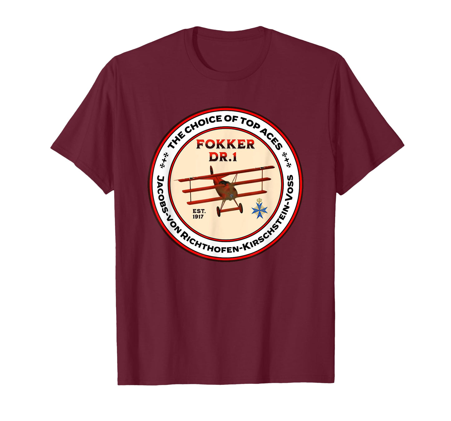 Fokker DR1 Triplane WW1 Fighter Plane Choice Of Top Aces T-Shirt