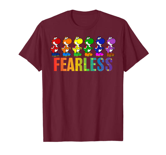 Super Mario Bros Pride Yoshi Fearless Rainbow Line Up T-Shirt