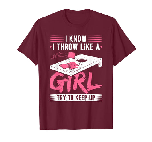 Cornhole Throw Like A Girl Corn Hole Sack Cornhole Game T-Shirt