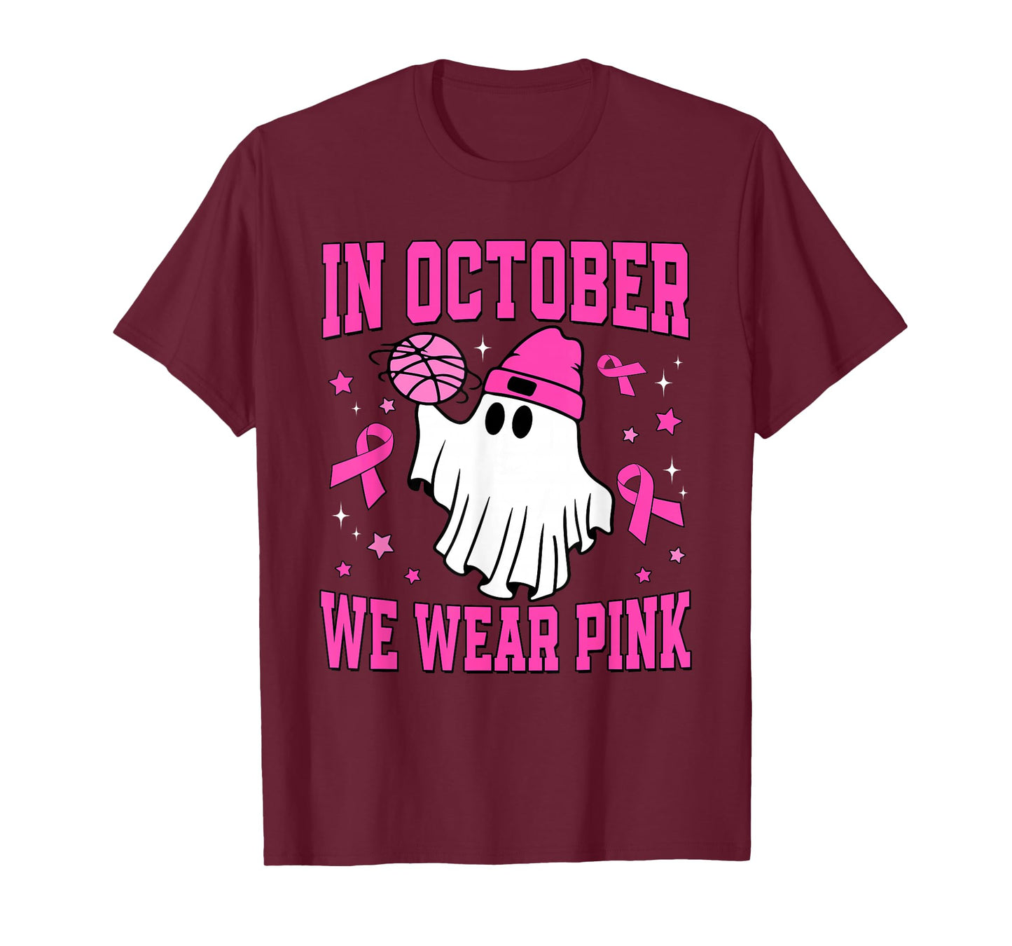 In October We Wear Pink Ghost Basketball Breast Cancer T-Shirt