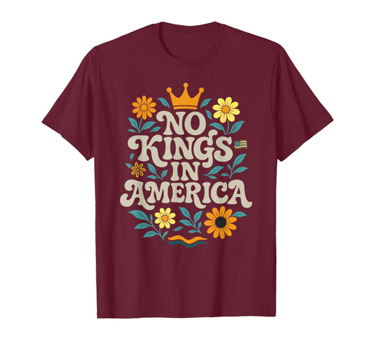 No King in American Retro Floral 70s Democracy Women T-Shirt