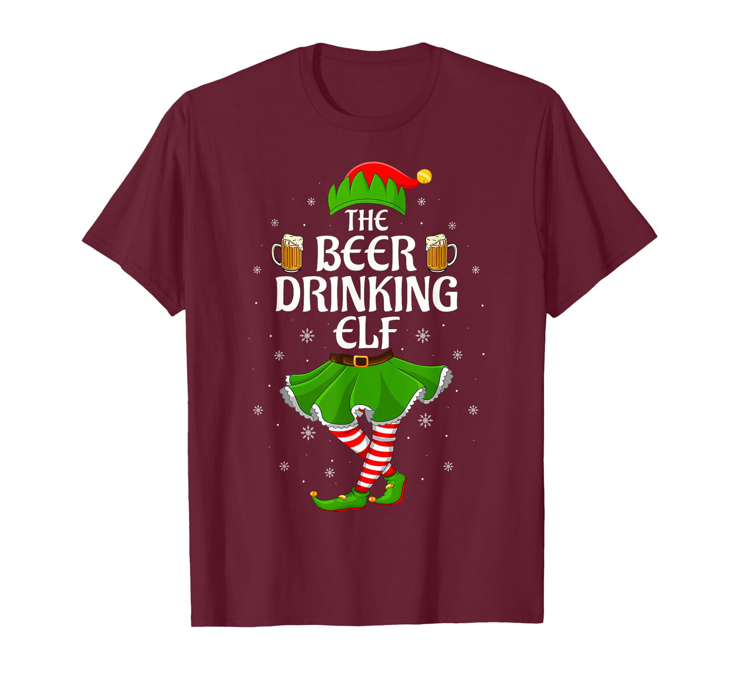Beer Drinking Elf Christmas Family Girl Women Elf Squad Xmas T-Shirt