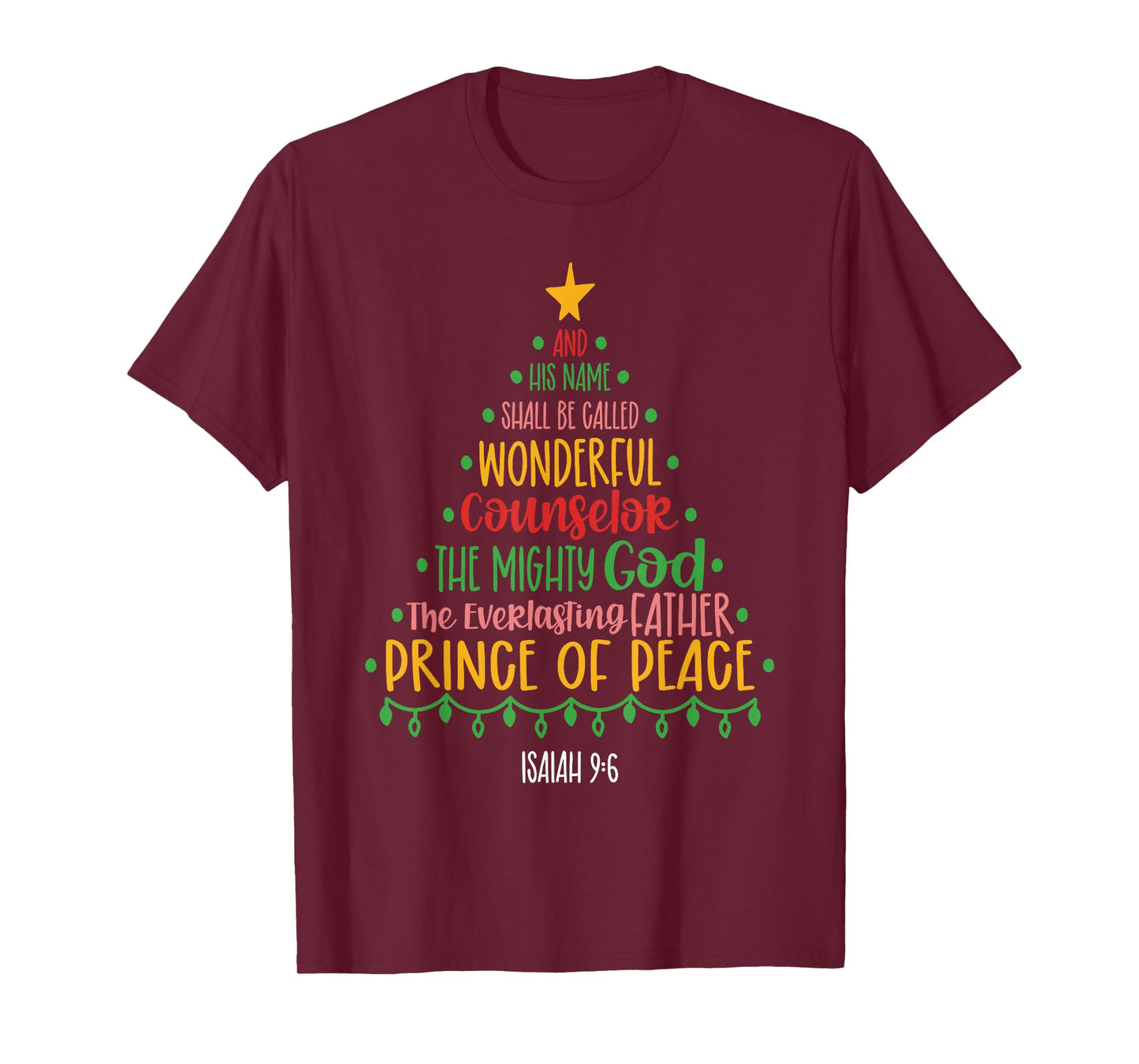 Christian Christmas Bible Verse Names of Jesus Tree Shaped T-Shirt