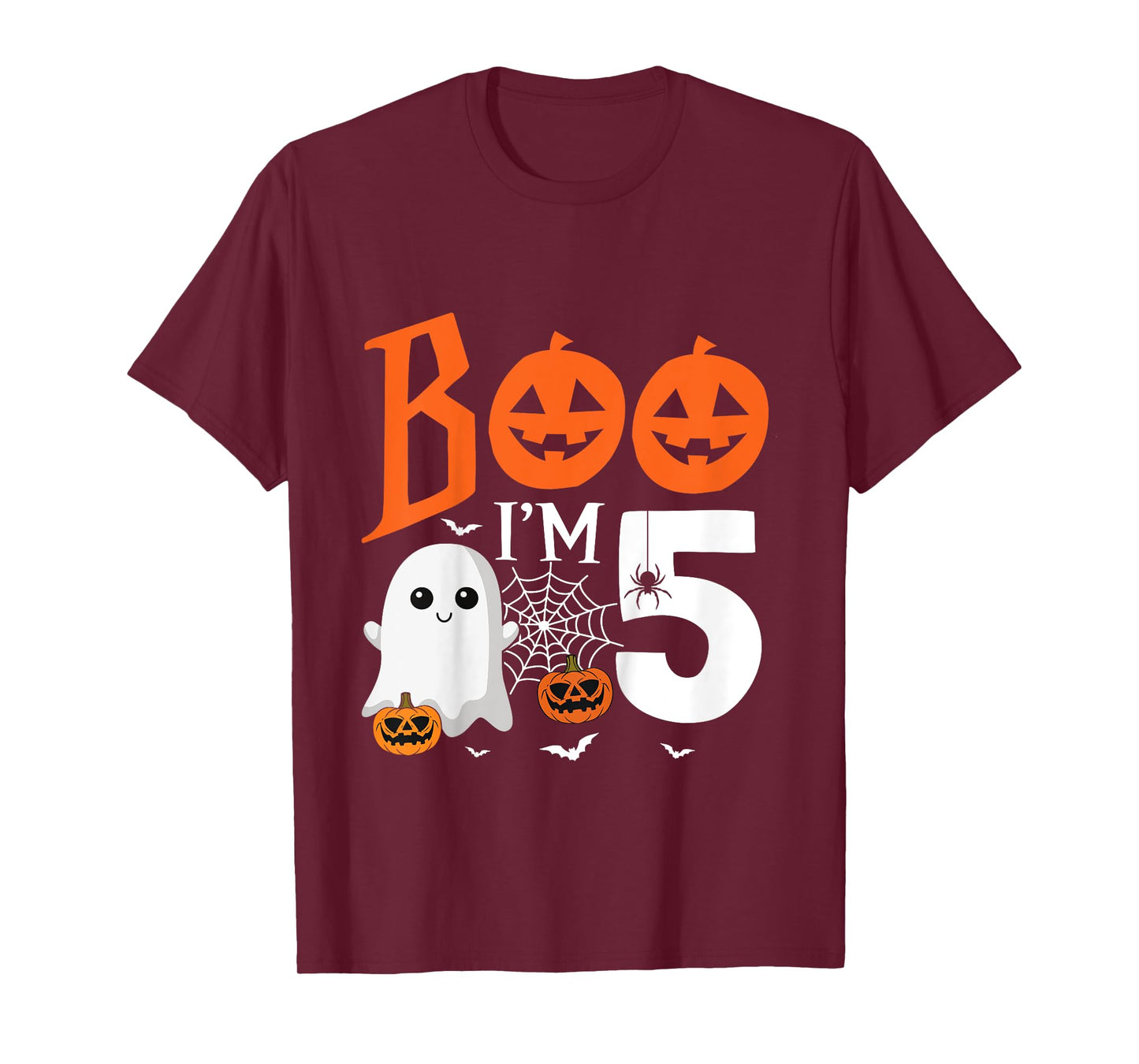 Kids Boo I'm 5 Yr Old 5th Birthday Halloween Girl Boy Costume T-Shirt