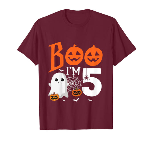 Kids Boo I'm 5 Yr Old 5th Birthday Halloween Girl Boy Costume T-Shirt
