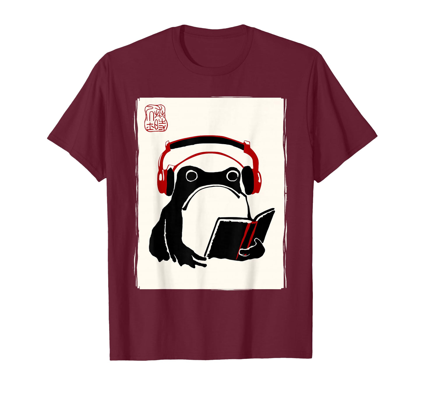Funny Grumpy Frog Books Music Kawaii Ink Japanese T-Shirt