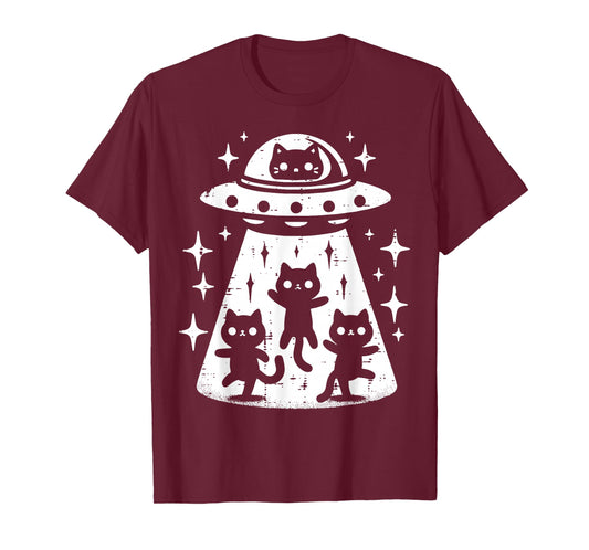 Cat UFO Abduction Funny Kitten Kitty Alien Girls Kids Women T-Shirt