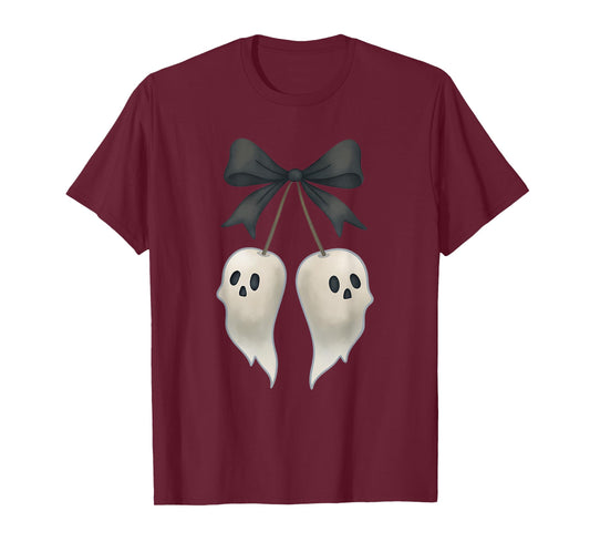 Scary Ghost Bow Coquette Cherry Skull Cherries Halloween T-Shirt