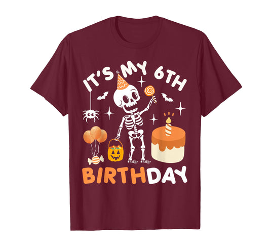 It's My 6th Birthday-Funny Halloween Skeleton Birthday 6 Boy T-Shirt