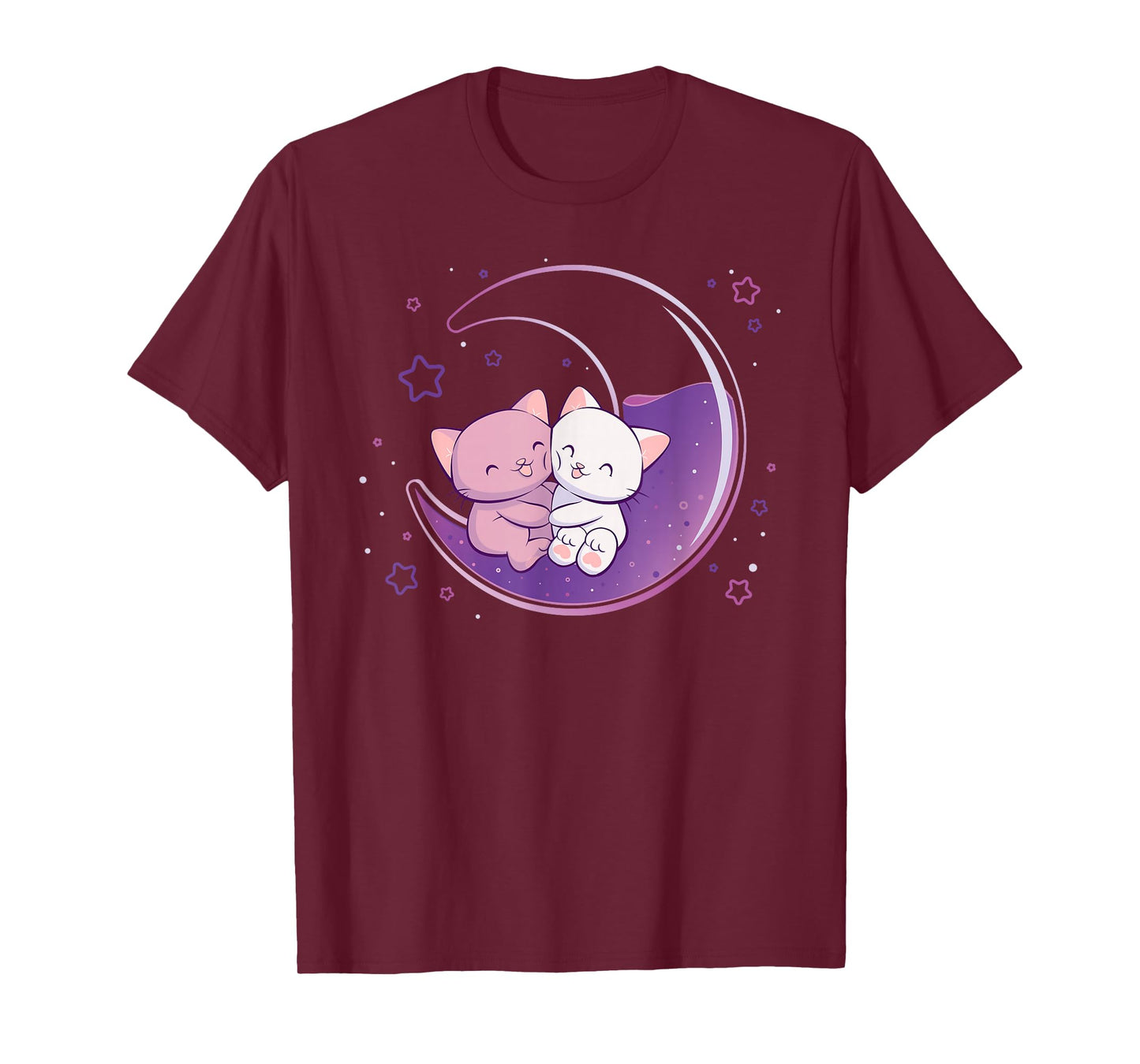 Cute Cats on Purple Moon Kawaii Anime T-Shirt