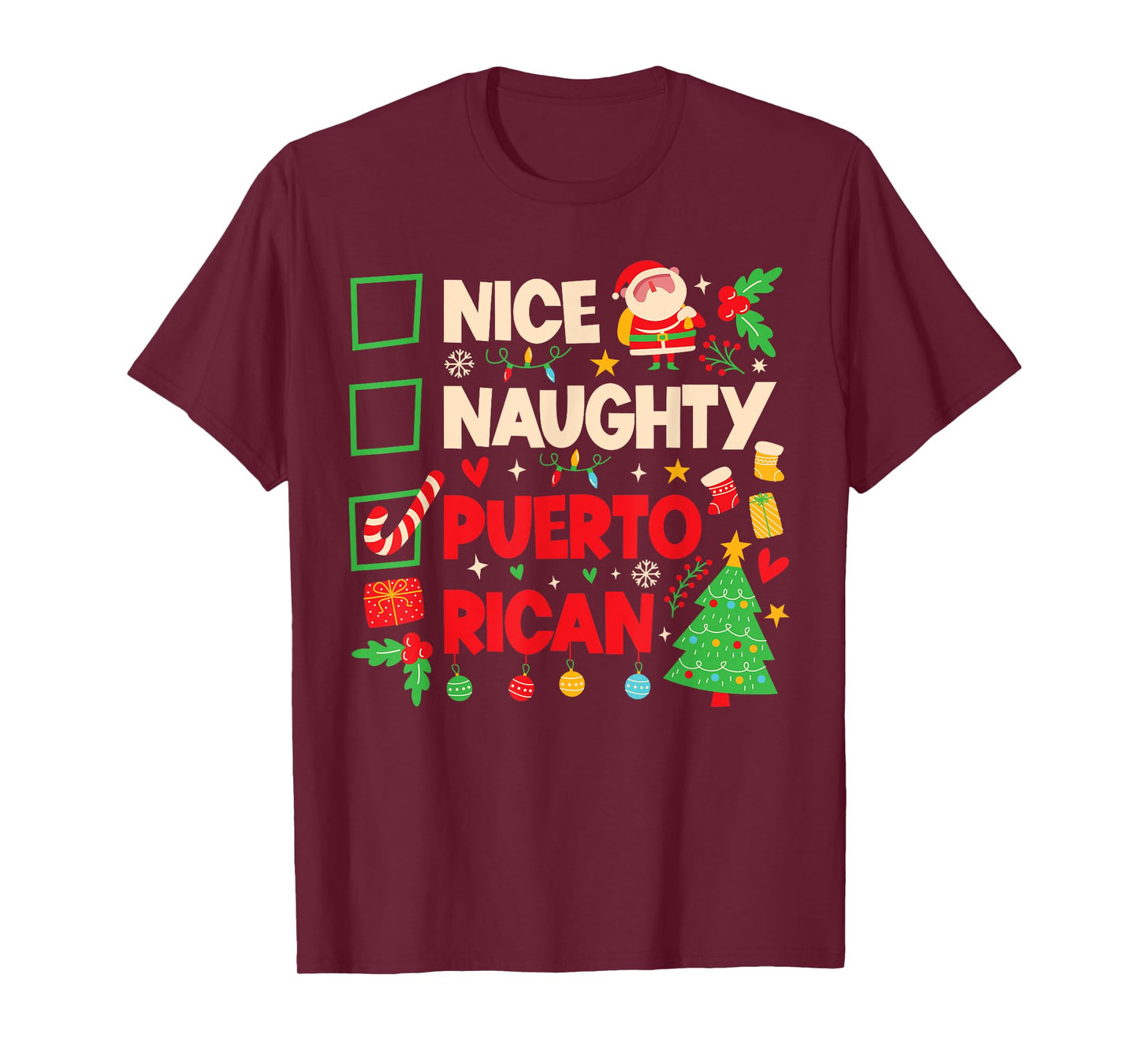 Nice Naughty Puerto Rican Puerto Rico Women Christmas Santa T-Shirt