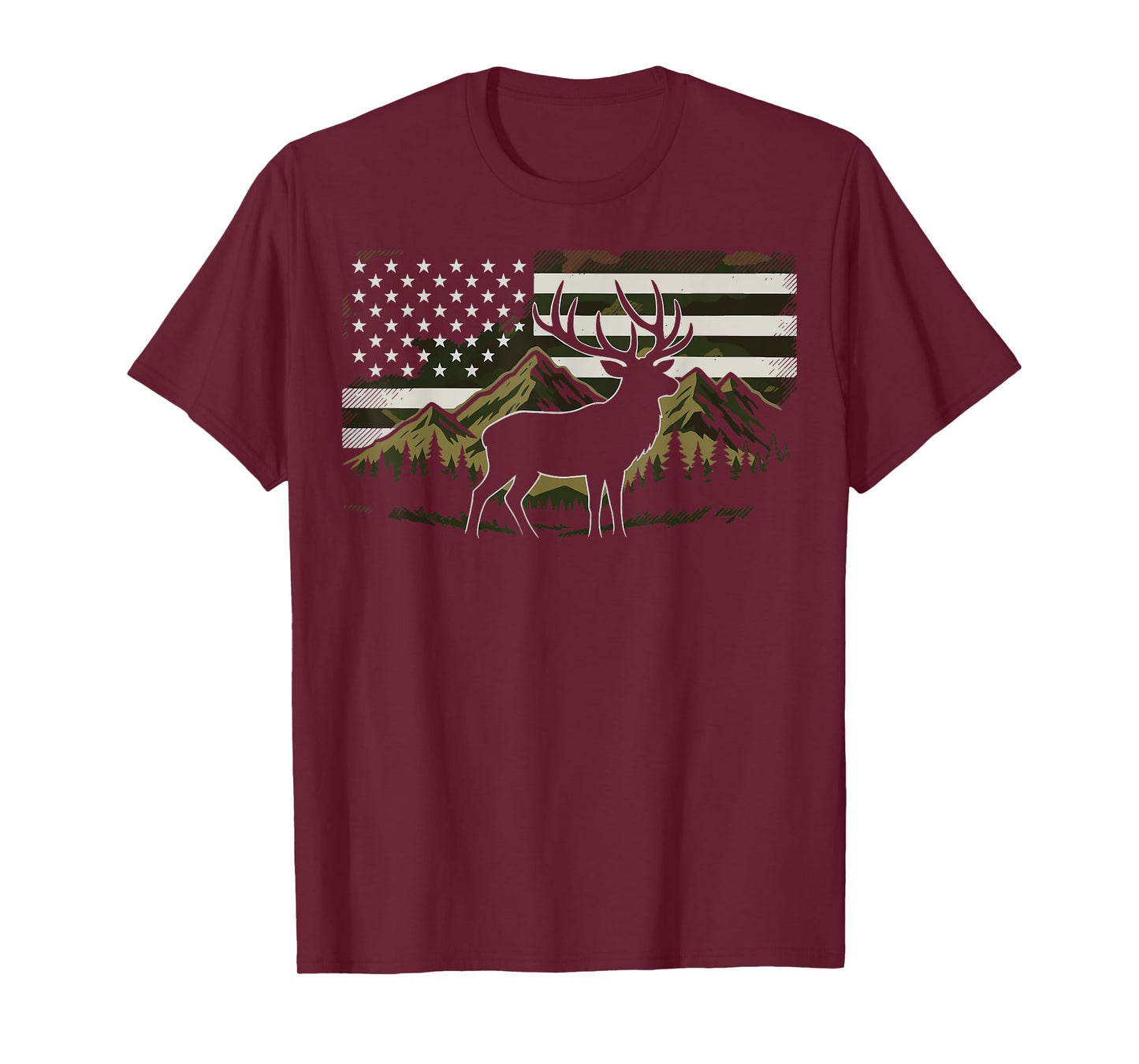 Hunting USA Flag Deer 4th Of July Hunter T-Shirt