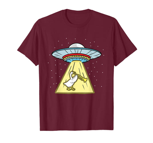 Duck Playing Trumpet Ufo Abduction T-Shirt
