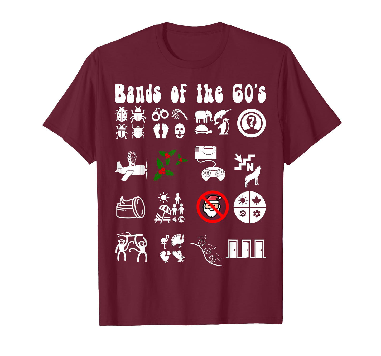 Funny Nerdy Iconic Pop Rock Bands of the 60s White T-Shirt