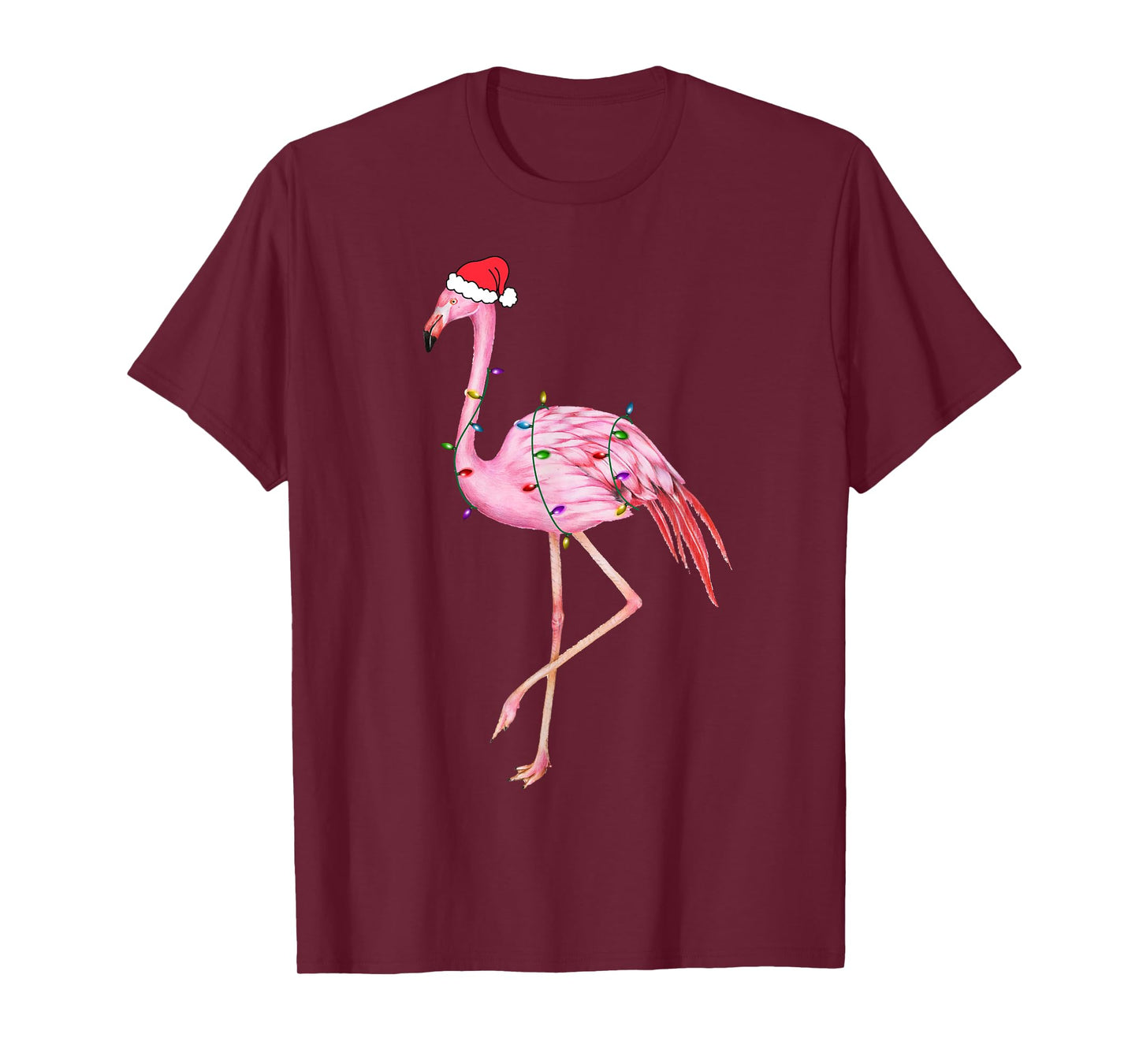 Lighted Flamingo Christmas Tree Lights Xmas Santa Hat Gifts T-Shirt