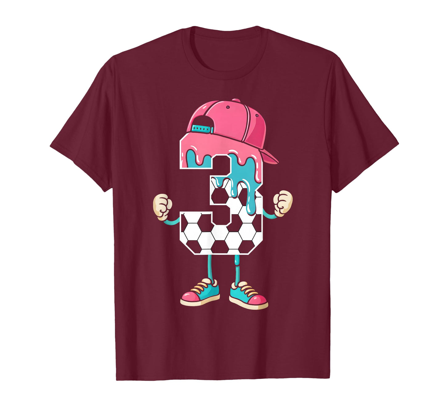 Soccer 3 Year Old Ice Cream Drip Youth 3rd Birthday Boy 3 T-Shirt