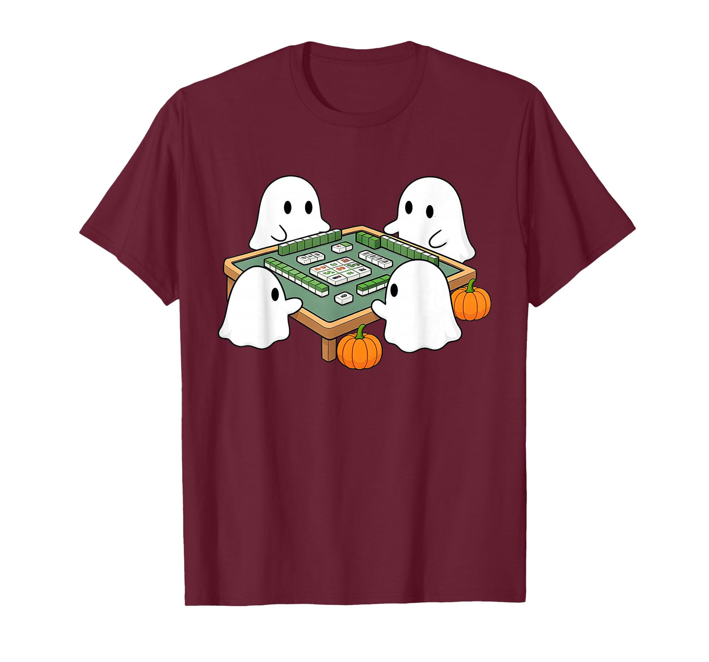 Halloween Ghost Playing Mahjong Spooky Season Game Day Fall T-Shirt
