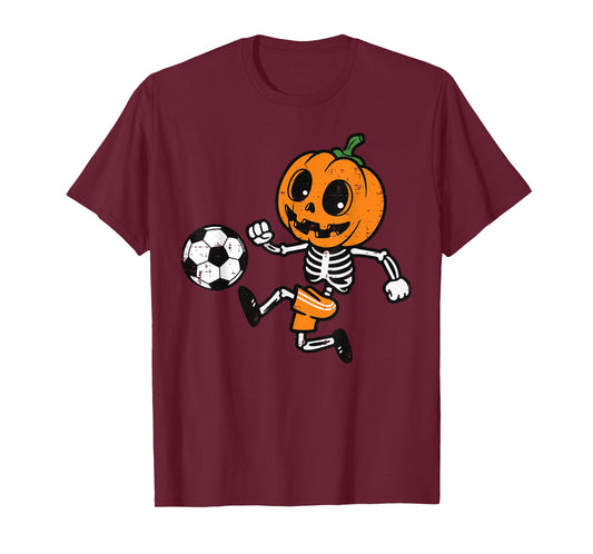 Halloween Pumpkin Skeleton Soccer Football Costume Boys Kids T-Shirt