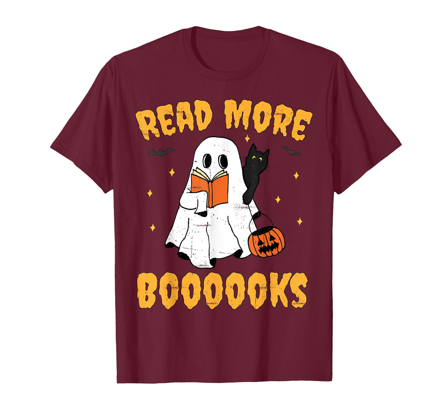 Vintage Cute Ghost Read More Books Black Cat Bats Pumpkin T-Shirt