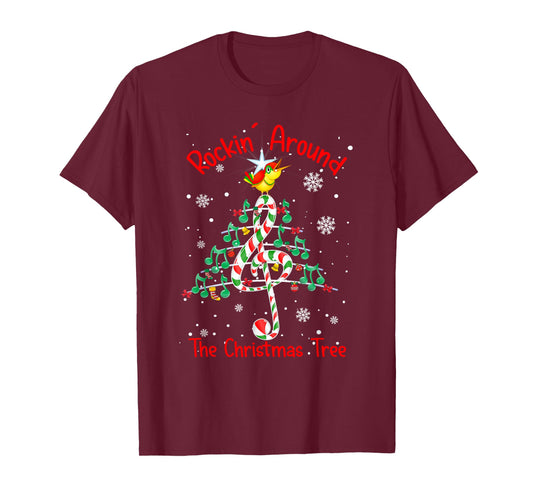 Rockin' Around The Christmas Tree Music Note Music Teacher Men Women T-Shirt