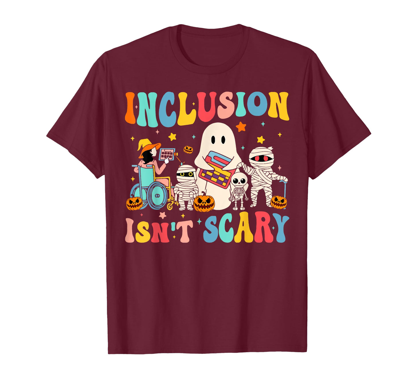 Inclusion Isn't Scary Teacher Skeleton Ghost Cute Halloween T-Shirt