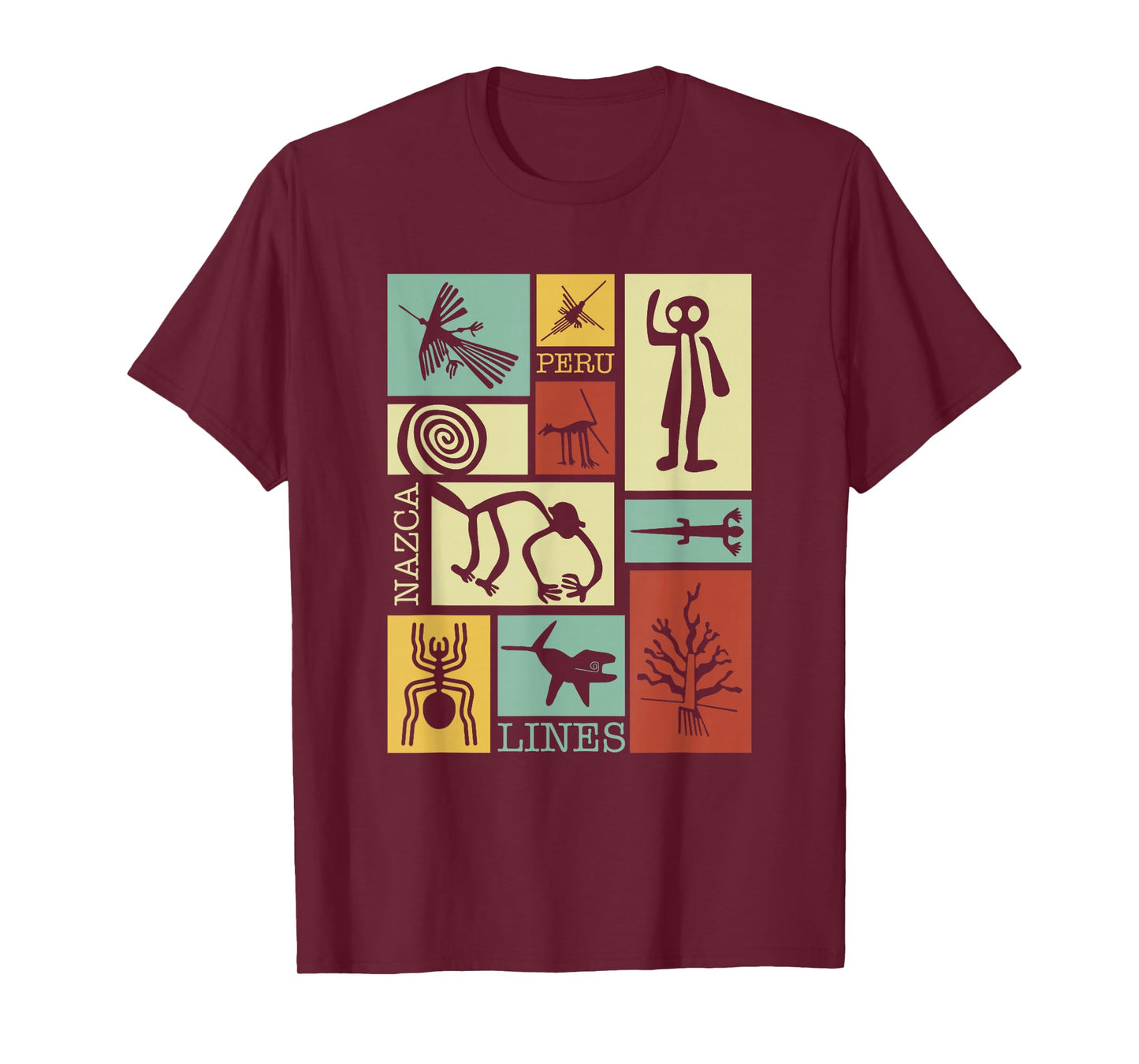 National Introvert Society Nazca Lines Peru Geoglyphs Retro T-Shirt - Black, Small, Unisex, Short Sleeve, Classic Fit