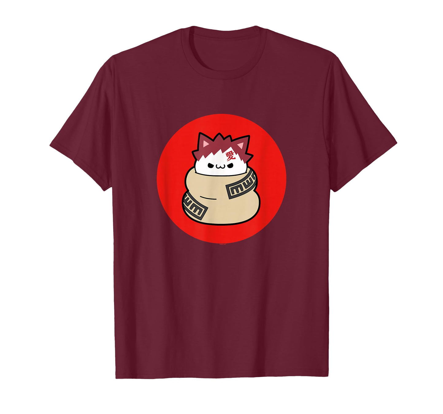 Nyaruto Cute Grumpy Gaara Cat Red Circle Big Chest Portrait T-Shirt