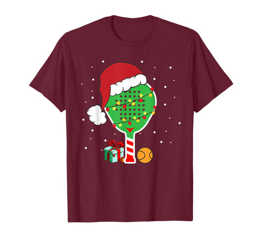 Padel Paddle Tennis Racquet Ball Christmas Santa Hat Funny T-Shirt