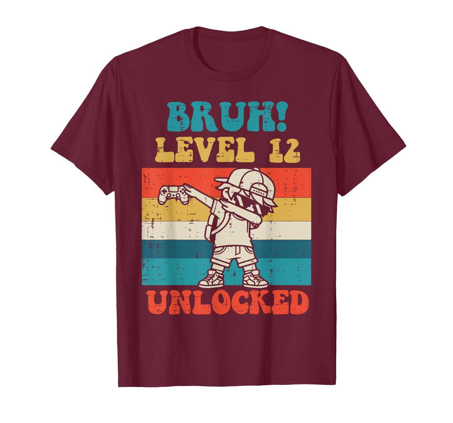 Bruh Level 12 Unlocked Gamer Dab Retro 12th Birthday Boys T-Shirt