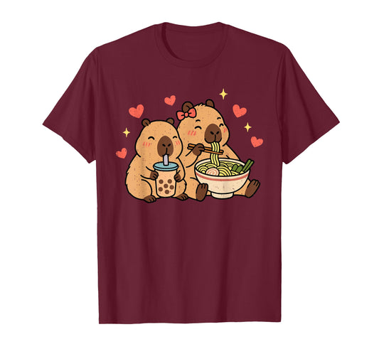 Capybara Ramen Kawaii Anime Drinking Bubble Tea Capy Lover T-Shirt