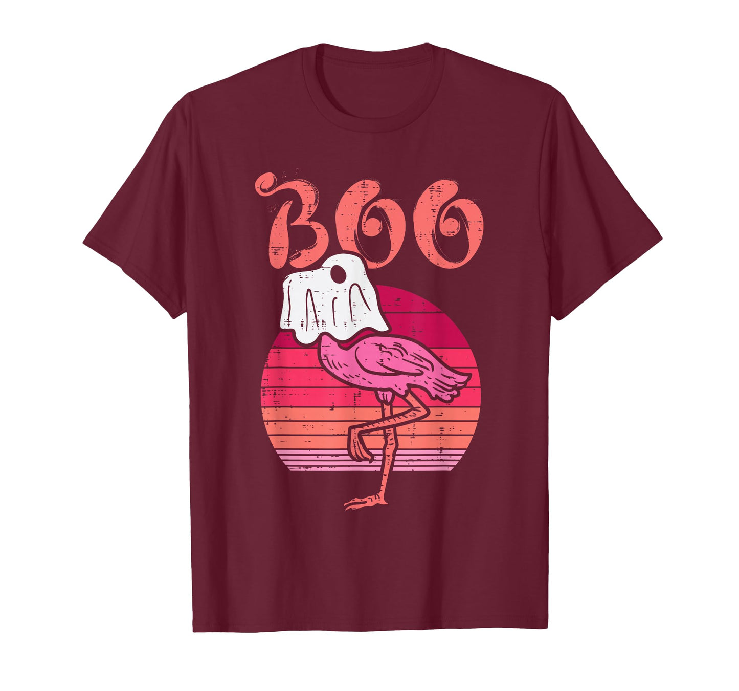 Flamingo Ghost Boo Pink Sunset Retro Halloween Bird Animal T-Shirt