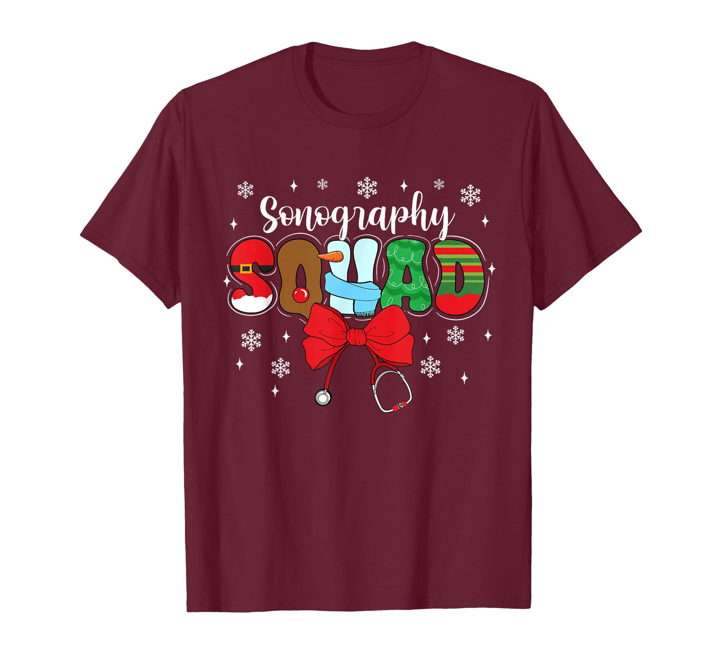 Sonography Squad Bow Stethoscope Santa Cute Christmas T-Shirt