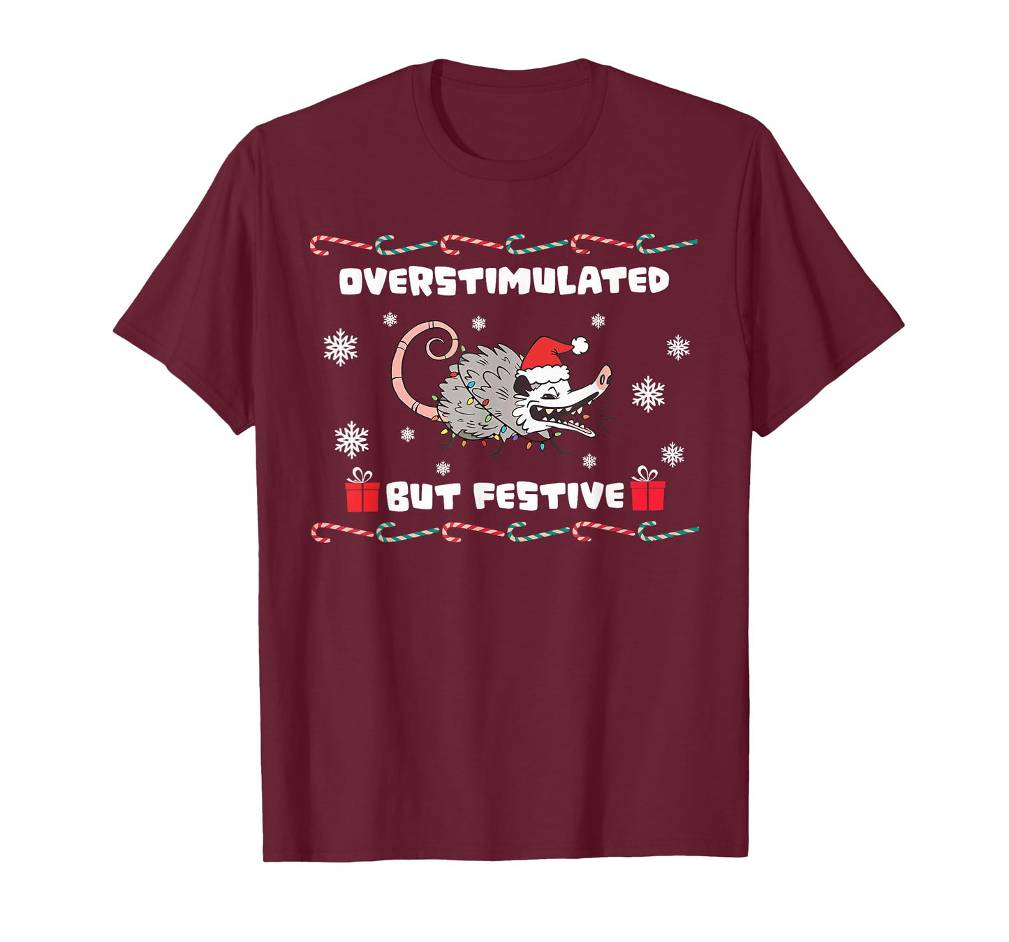 Overstimulated But Festive Mouse Santa Claus Christmas T-Shirt