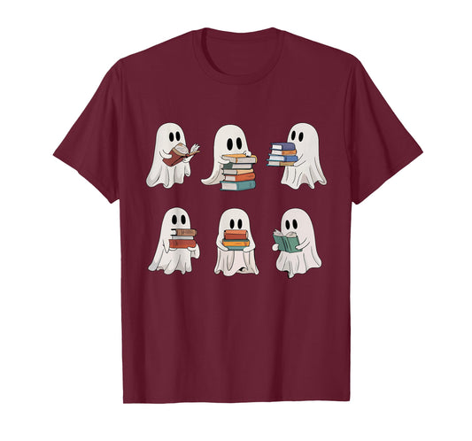 Ghost Reading Books Teacher Halloween Librarian Cute Boook T-Shirt