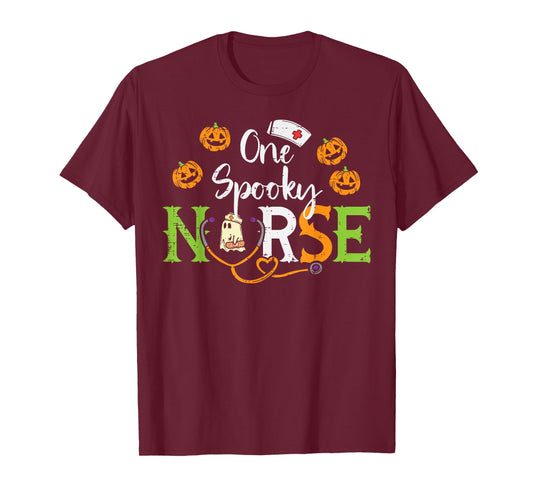 One Spooky Nurse Ghost Stethoscope Halloween Costume Nursing T-Shirt