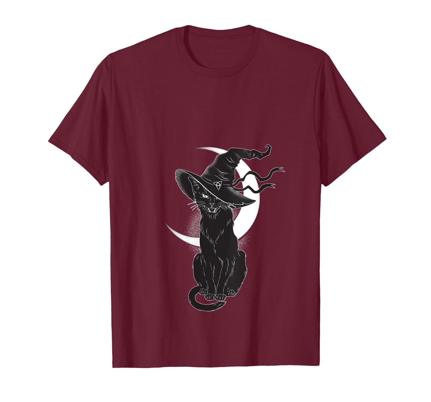 Womens Vintage Scary Halloween Black Cat Costume Witch Hat & Moon V-Neck T-Shirt