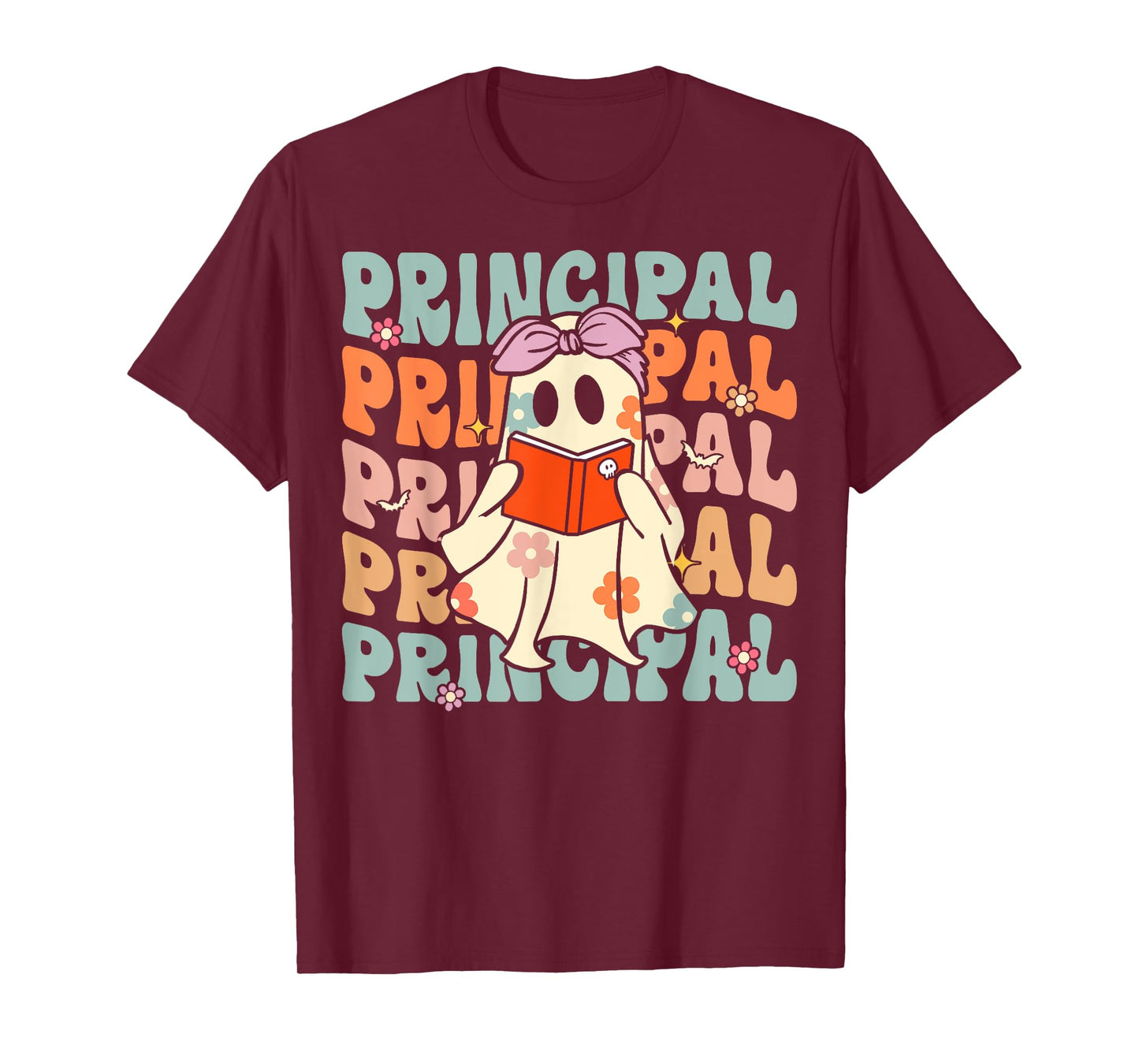 Groovy Halloween School Principal Retro Floral Ghost T-Shirt