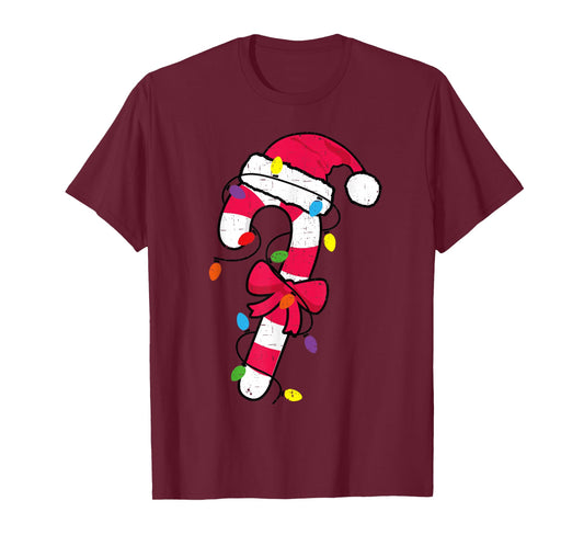 Cute Christmas Candy Cane Santa Hat and Christmas Lights T-Shirt