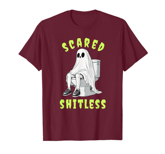Ghost Sitting On Toilet Scared Shitless Funny Halloween T-Shirt