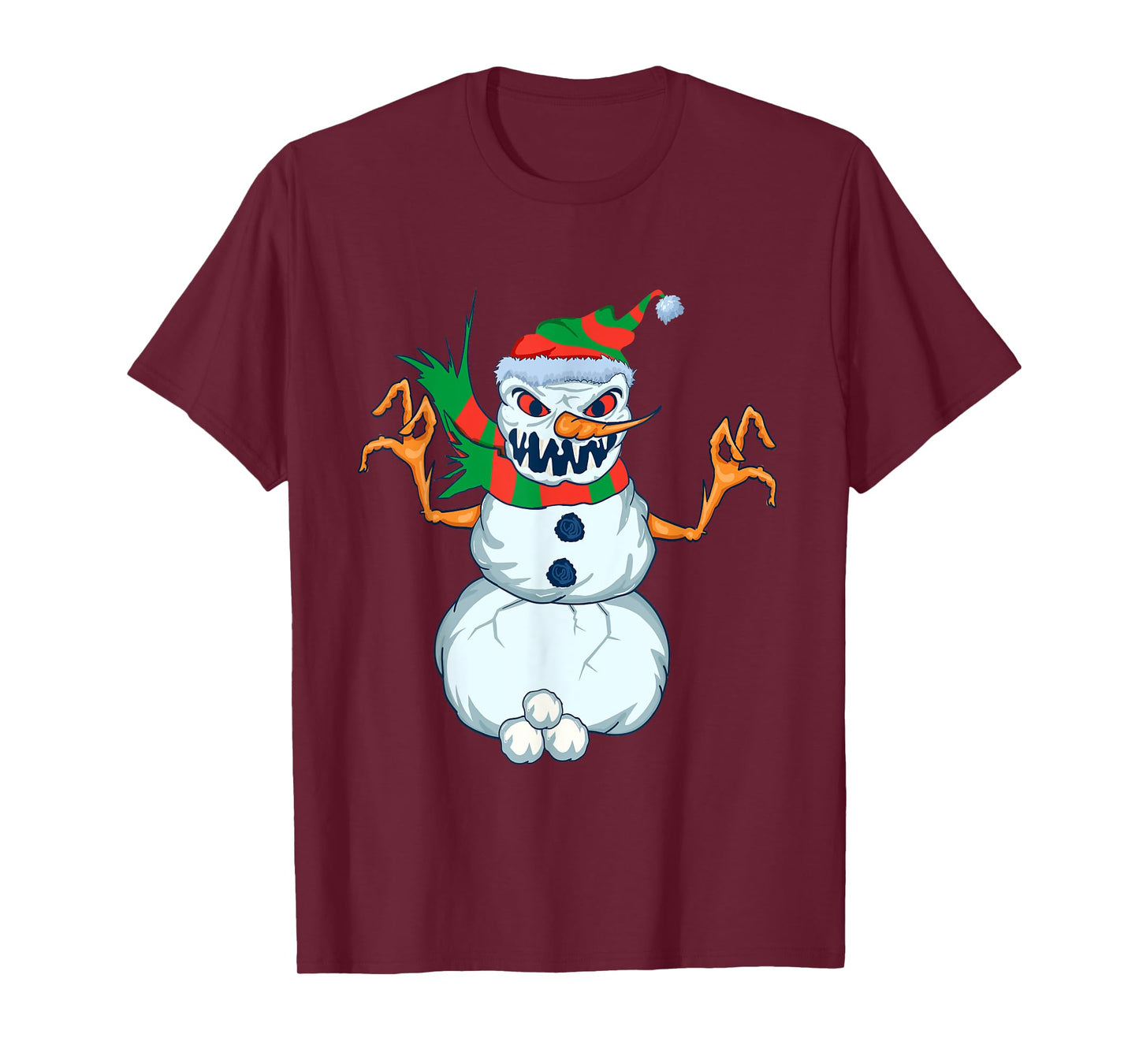 Evil Snowman Creepy Clip Art Christmas Horror Snowman Design T-Shirt
