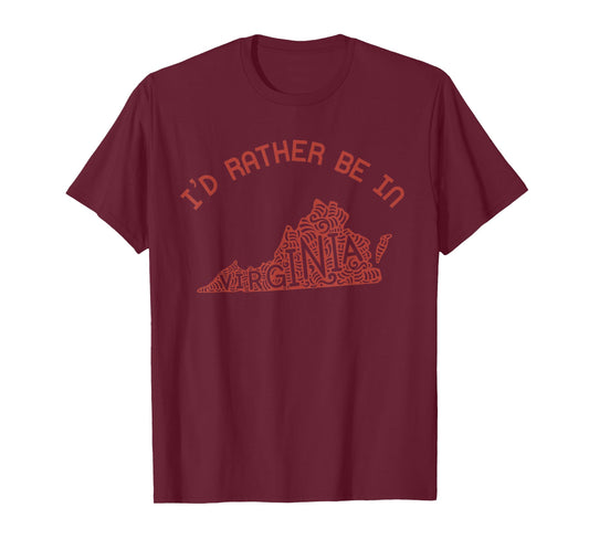 Id Rather Be In Virginia Vintage State Heart Vacation VA T-Shirt