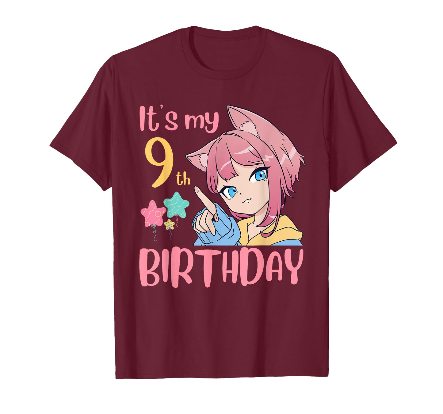 It's My 9th Birthday Anime Birthday Girl 9 Years Old Bday T-Shirt