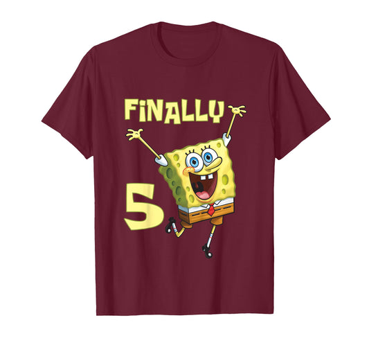 Mademark x SpongeBob SquarePants - Kids Original SpongeBob Square Pants - 5th Birthday. Finally 5. T-Shirt