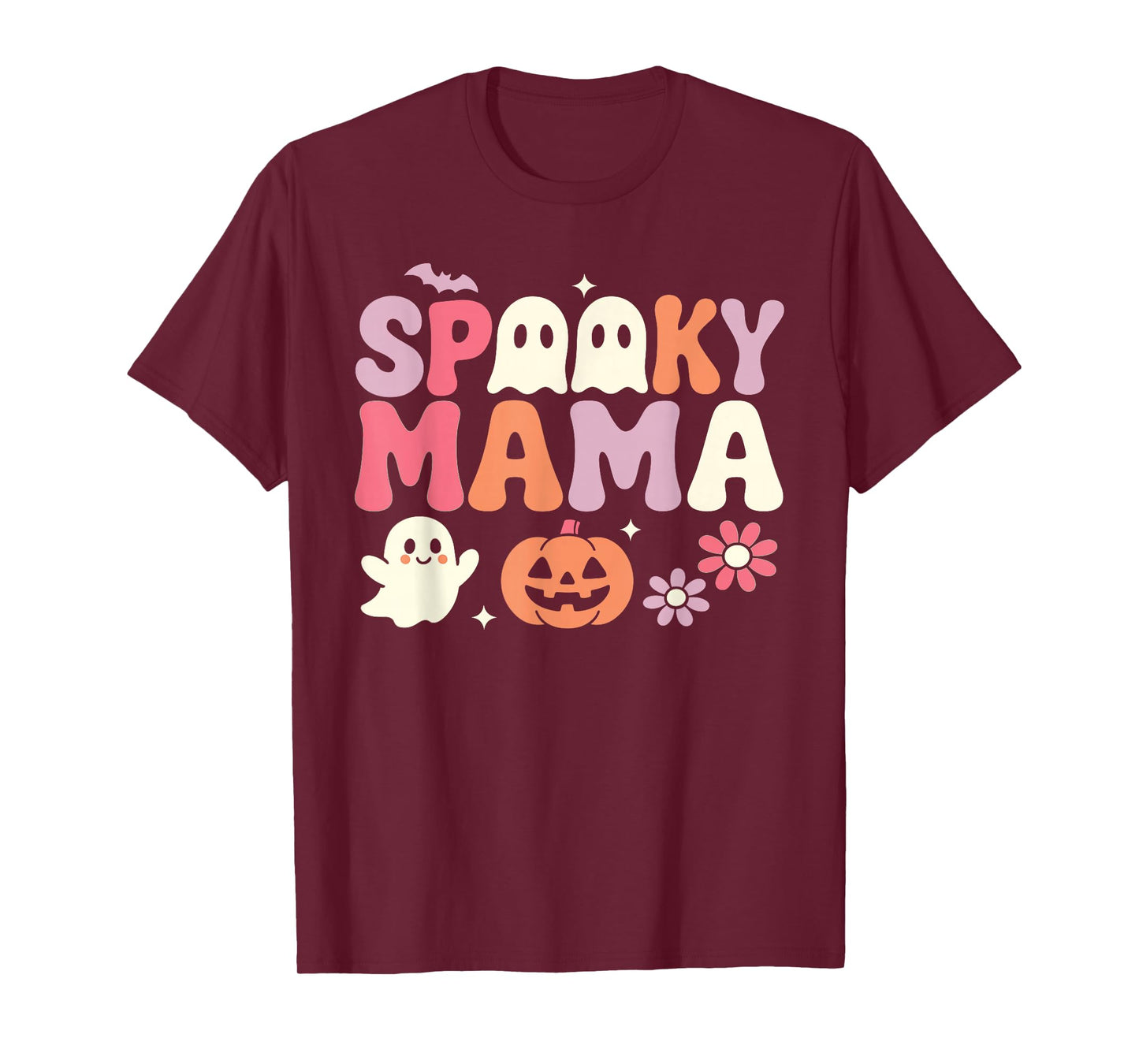 Spooky Mama Funny Mom Halloween Ghost Witch Bat T-Shirt