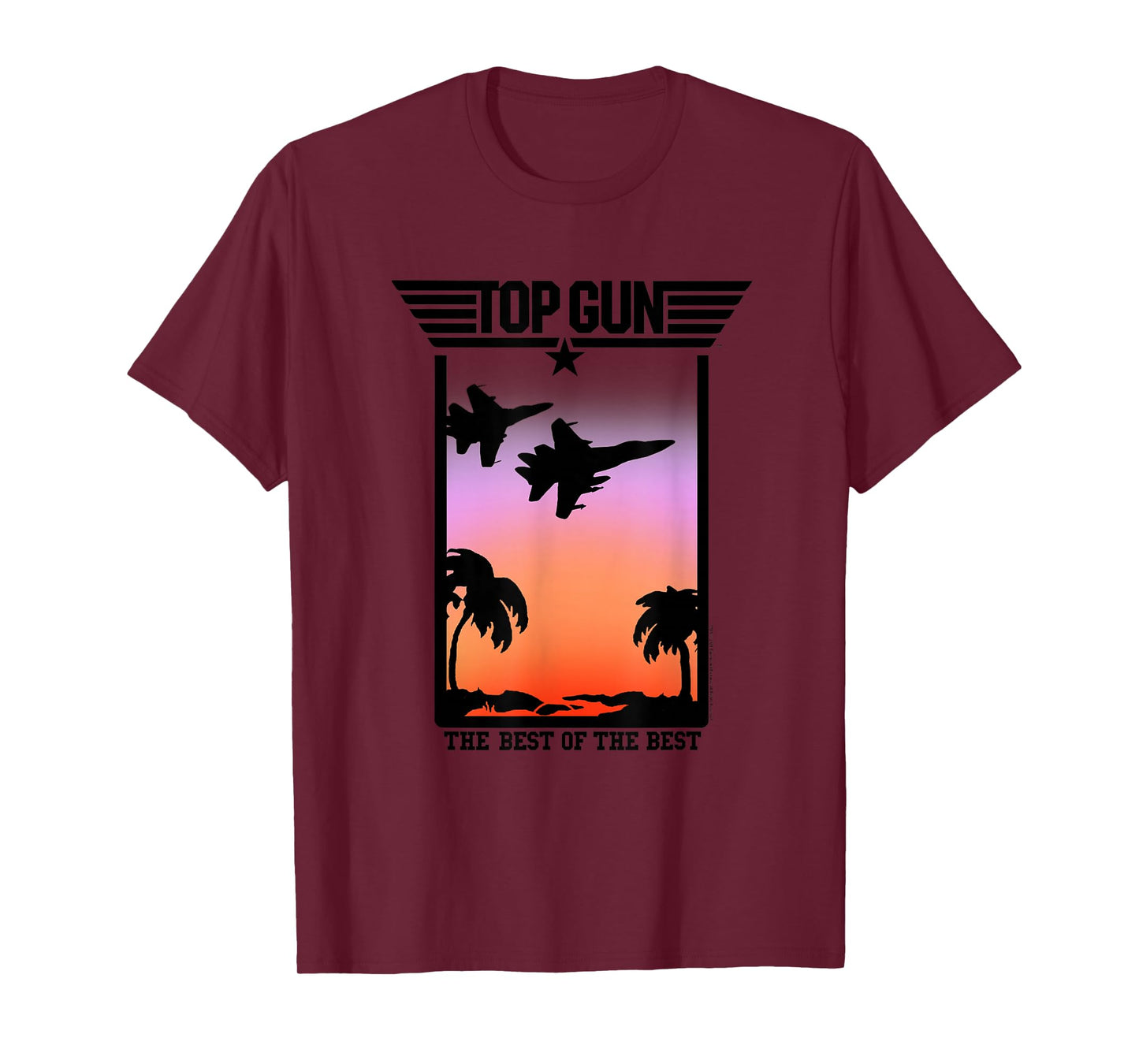 Top Gun Sunset Scene with Jets and Palm Trees Action Movie T-Shirt