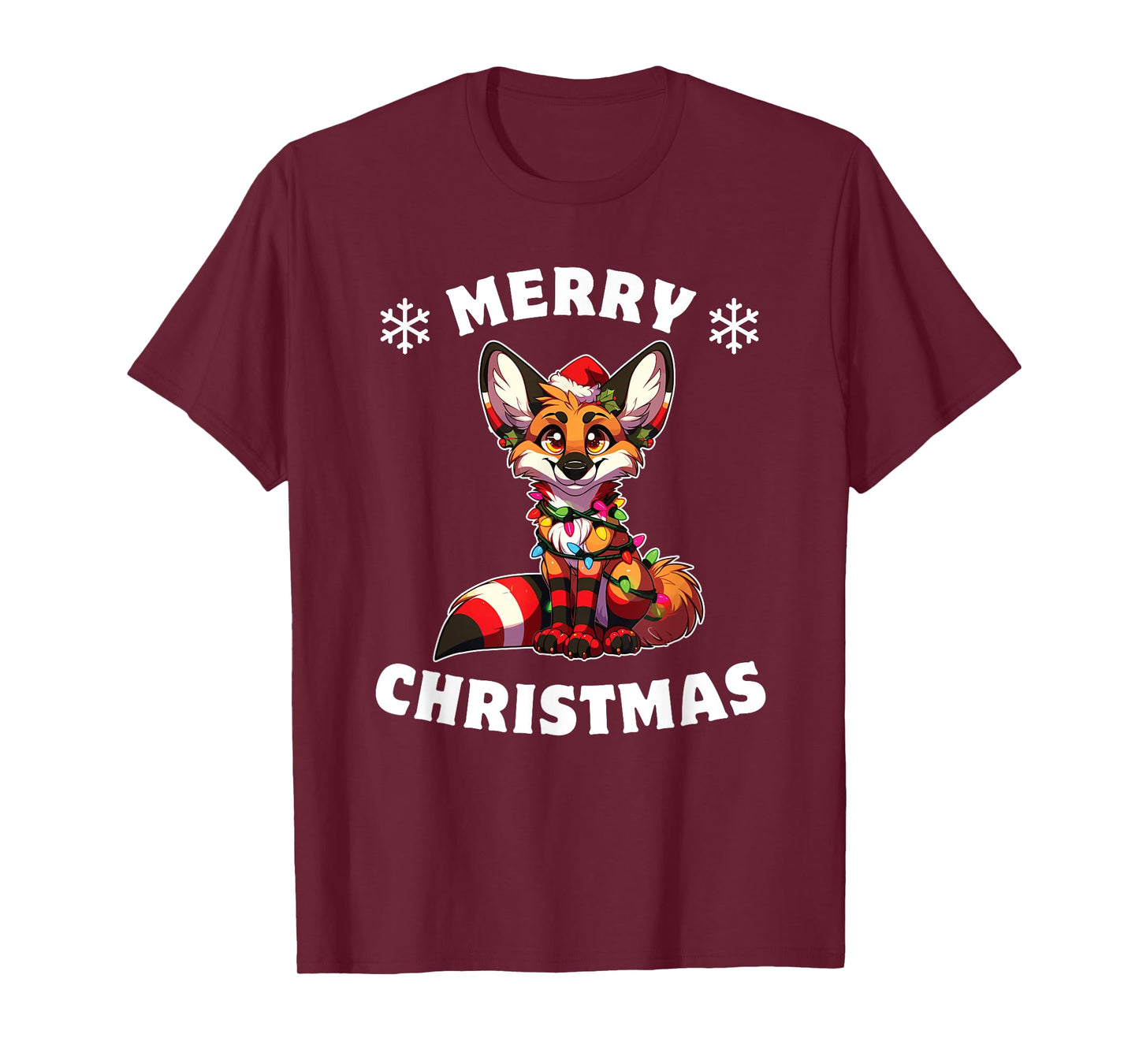 Christmas Hat Christmas Fairy Lights Maned Wolf T-Shirt