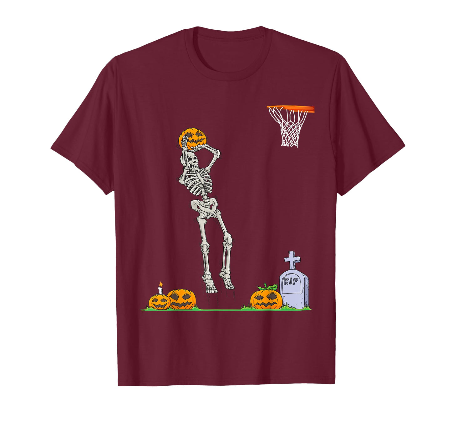 Funny Skeleton Basketball Halloween Pumpkin T-Shirt