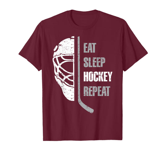 Eat Sleep Hockey Repeat Christmas For Teen Adult Hockey T-Shirt